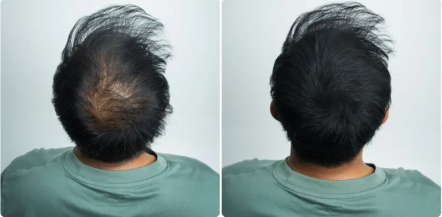 Antes y después en coronilla con poco pelo